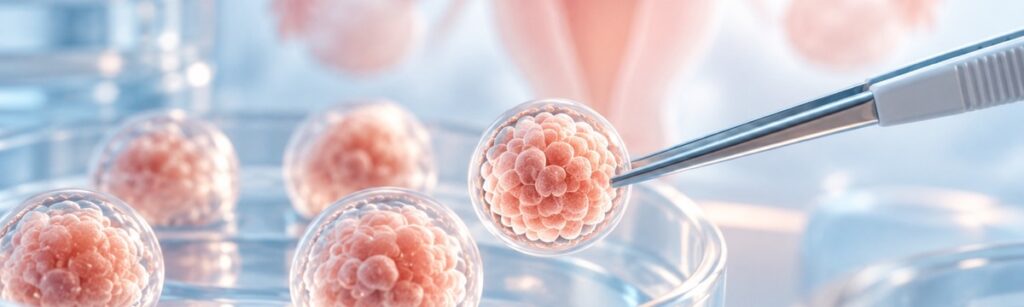 Embryos transferred during IVF — embryologist selecting a blastocyst in the lab